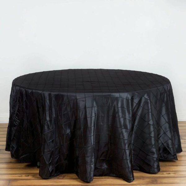 Taffeta & Velvet |  120″ Black Pintuck Round Seamless Tablecloth for 5 Foot Table With Floor-Length Drop