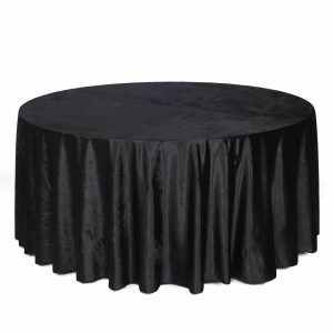 Taffeta & Velvet |  120″ Black Seamless Premium Velvet Round Tablecloth, Reusable Linen for 5 Foot Table With Floor-Length Drop