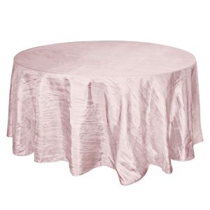 Taffeta & Velvet |  120″ Blush Seamless Accordion Crinkle Taffeta Round Tablecloth for 5 Foot Table With Floor-Length Drop