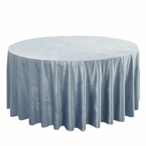 Taffeta & Velvet |  120″ Dusty Blue Seamless Premium Velvet Round Tablecloth, Reusable Linen for 5 Foot Table With Floor-Length Drop