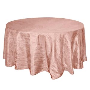 Taffeta & Velvet |  120″ Dusty Rose Seamless Accordion Crinkle Taffeta Round Tablecloth for 5 Foot Table With Floor-Length Drop