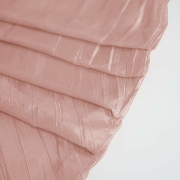 Taffeta & Velvet |  120″ Dusty Rose Seamless Accordion Crinkle Taffeta Round Tablecloth for 5 Foot Table With Floor-Length Drop