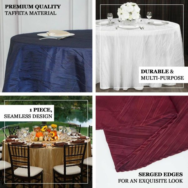 Taffeta & Velvet |  120″ Dusty Rose Seamless Accordion Crinkle Taffeta Round Tablecloth for 5 Foot Table With Floor-Length Drop