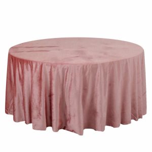 Taffeta & Velvet |  120″ Dusty Rose Seamless Premium Velvet Round Tablecloth, Reusable Linen for 5 Foot Table With Floor-Length Drop