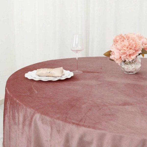 Taffeta & Velvet |  120″ Dusty Rose Seamless Premium Velvet Round Tablecloth, Reusable Linen for 5 Foot Table With Floor-Length Drop