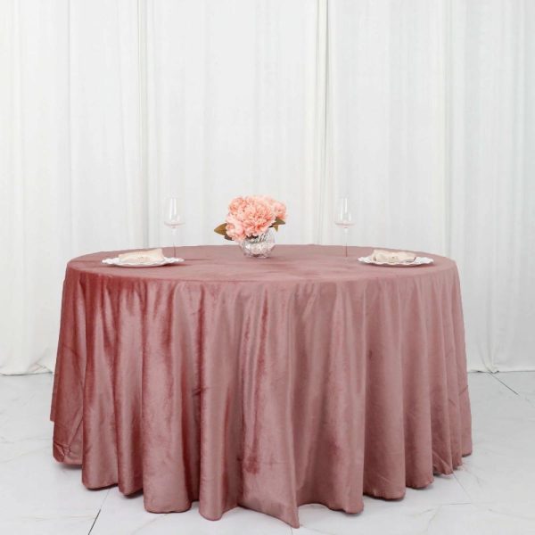 Taffeta & Velvet |  120″ Dusty Rose Seamless Premium Velvet Round Tablecloth, Reusable Linen for 5 Foot Table With Floor-Length Drop