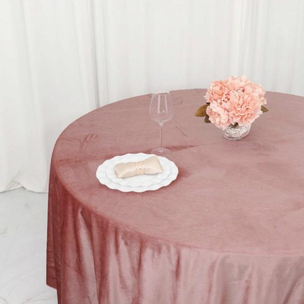 Taffeta & Velvet |  120″ Dusty Rose Seamless Premium Velvet Round Tablecloth, Reusable Linen for 5 Foot Table With Floor-Length Drop