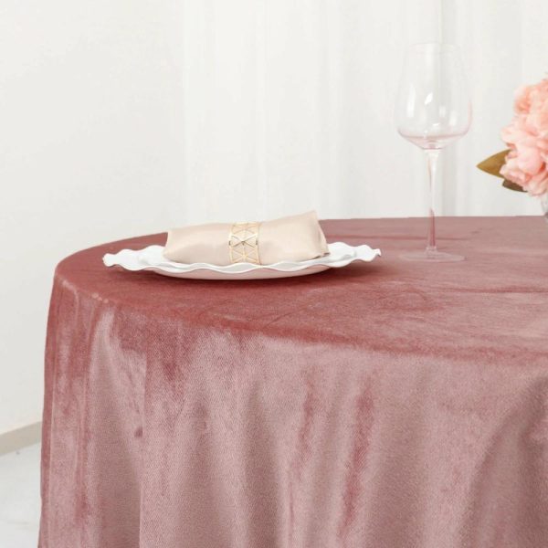 Taffeta & Velvet |  120″ Dusty Rose Seamless Premium Velvet Round Tablecloth, Reusable Linen for 5 Foot Table With Floor-Length Drop