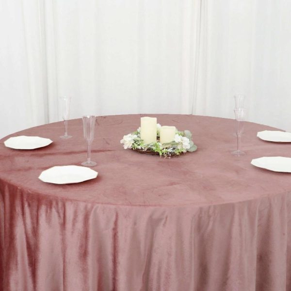 Taffeta & Velvet |  120″ Dusty Rose Seamless Premium Velvet Round Tablecloth, Reusable Linen for 5 Foot Table With Floor-Length Drop