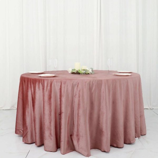 Taffeta & Velvet |  120″ Dusty Rose Seamless Premium Velvet Round Tablecloth, Reusable Linen for 5 Foot Table With Floor-Length Drop