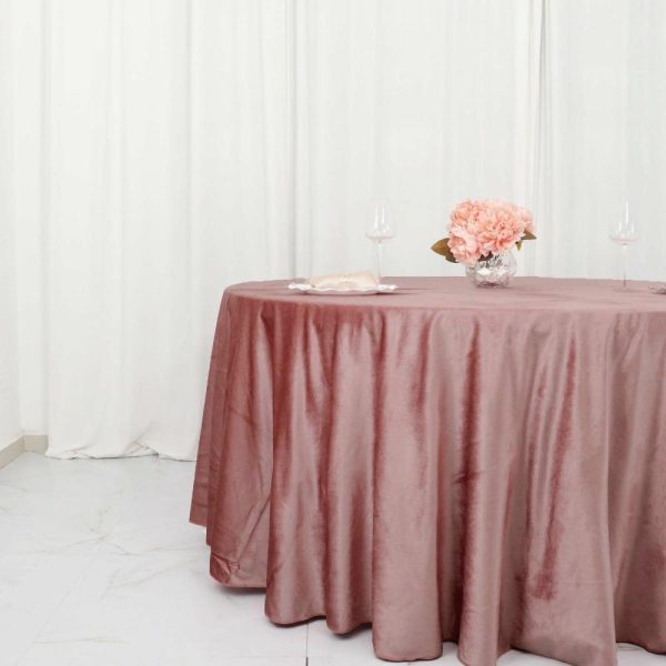 Taffeta & Velvet |  120″ Dusty Rose Seamless Premium Velvet Round Tablecloth, Reusable Linen for 5 Foot Table With Floor-Length Drop