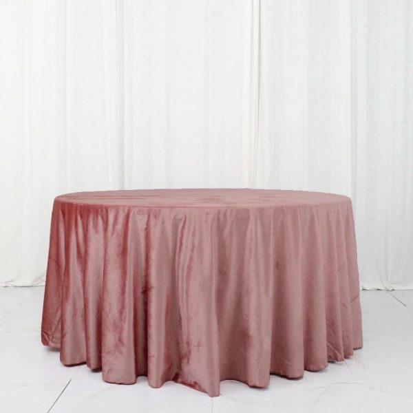 Taffeta & Velvet |  120″ Dusty Rose Seamless Premium Velvet Round Tablecloth, Reusable Linen for 5 Foot Table With Floor-Length Drop