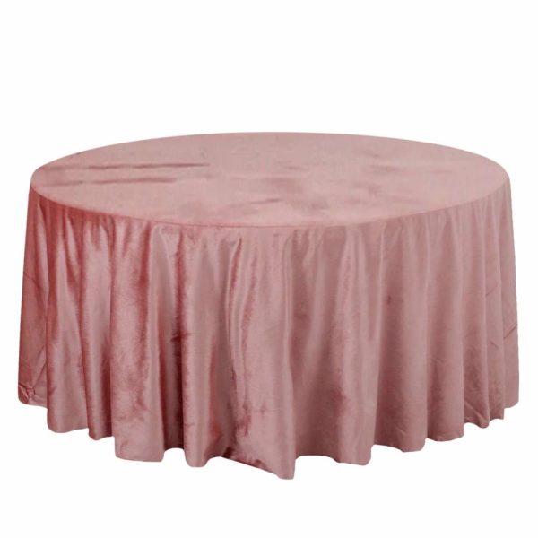 Taffeta & Velvet |  120″ Dusty Rose Seamless Premium Velvet Round Tablecloth, Reusable Linen for 5 Foot Table With Floor-Length Drop