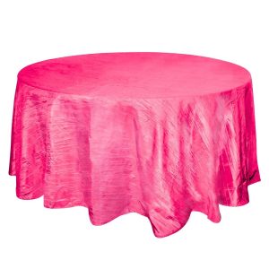 Taffeta & Velvet |  120″ Fuchsia Seamless Accordion Crinkle Taffeta Round Tablecloth for 5 Foot Table With Floor-Length Drop