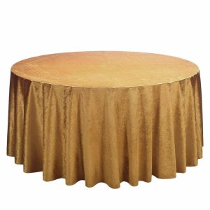 Taffeta & Velvet |  120″ Gold Seamless Premium Velvet Round Tablecloth, Reusable Linen for 5 Foot Table With Floor-Length Drop