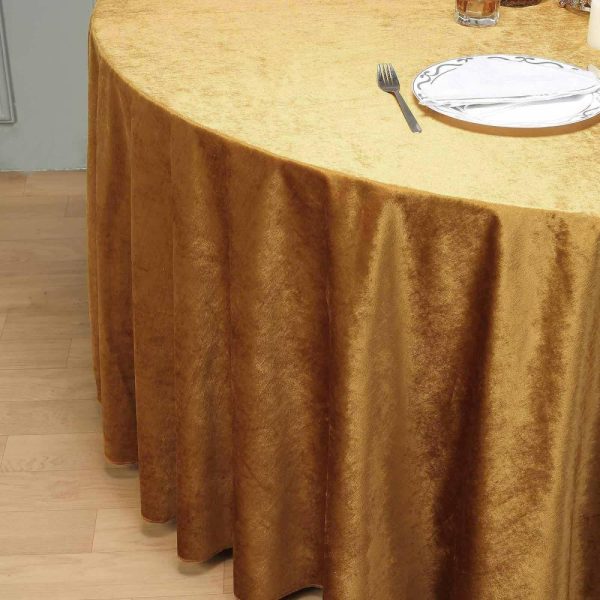 Taffeta & Velvet |  120″ Gold Seamless Premium Velvet Round Tablecloth, Reusable Linen for 5 Foot Table With Floor-Length Drop