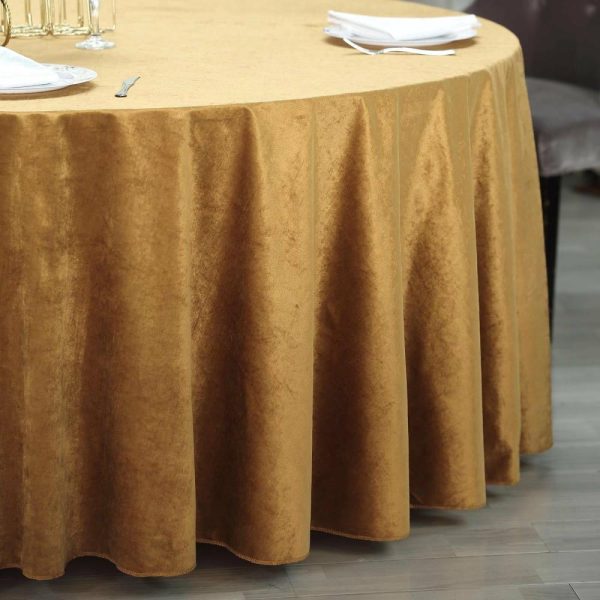 Taffeta & Velvet |  120″ Gold Seamless Premium Velvet Round Tablecloth, Reusable Linen for 5 Foot Table With Floor-Length Drop