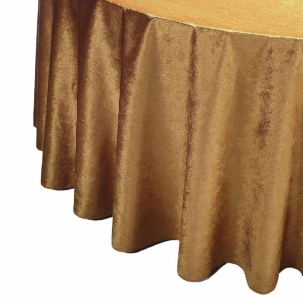 Taffeta & Velvet |  120″ Gold Seamless Premium Velvet Round Tablecloth, Reusable Linen for 5 Foot Table With Floor-Length Drop