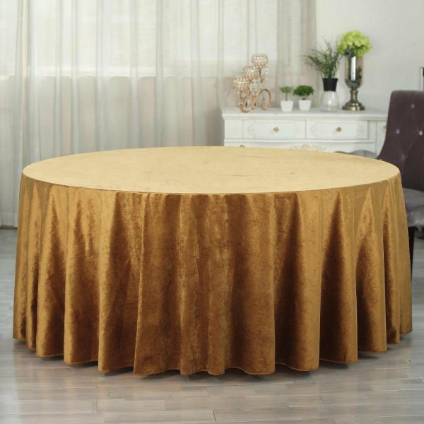 Taffeta & Velvet |  120″ Gold Seamless Premium Velvet Round Tablecloth, Reusable Linen for 5 Foot Table With Floor-Length Drop