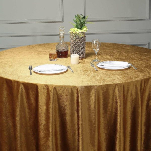 Taffeta & Velvet |  120″ Gold Seamless Premium Velvet Round Tablecloth, Reusable Linen for 5 Foot Table With Floor-Length Drop