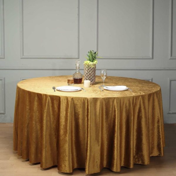 Taffeta & Velvet |  120″ Gold Seamless Premium Velvet Round Tablecloth, Reusable Linen for 5 Foot Table With Floor-Length Drop