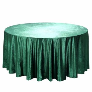 Taffeta & Velvet |  120″ Hunter Emerald Green Seamless Premium Velvet Round Tablecloth, Reusable Linen for 5 Foot Table With Floor-Length Drop