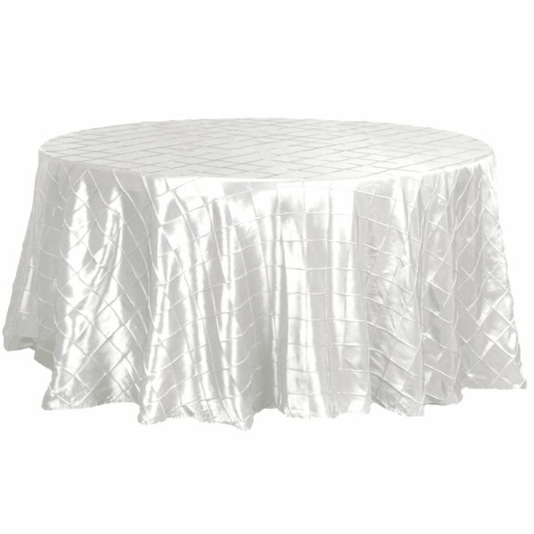 Taffeta & Velvet |  120″ Ivory Pintuck Round Seamless Tablecloth for 5 Foot Table With Floor-Length Drop