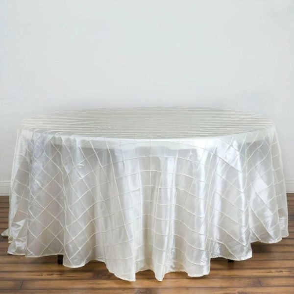 Taffeta & Velvet |  120″ Ivory Pintuck Round Seamless Tablecloth for 5 Foot Table With Floor-Length Drop