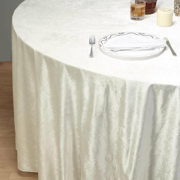 Taffeta & Velvet |  120″ Ivory Seamless Premium Velvet Round Tablecloth, Reusable Linen for 5 Foot Table With Floor-Length Drop