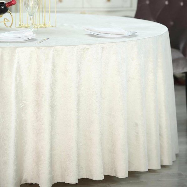 Taffeta & Velvet |  120″ Ivory Seamless Premium Velvet Round Tablecloth, Reusable Linen for 5 Foot Table With Floor-Length Drop