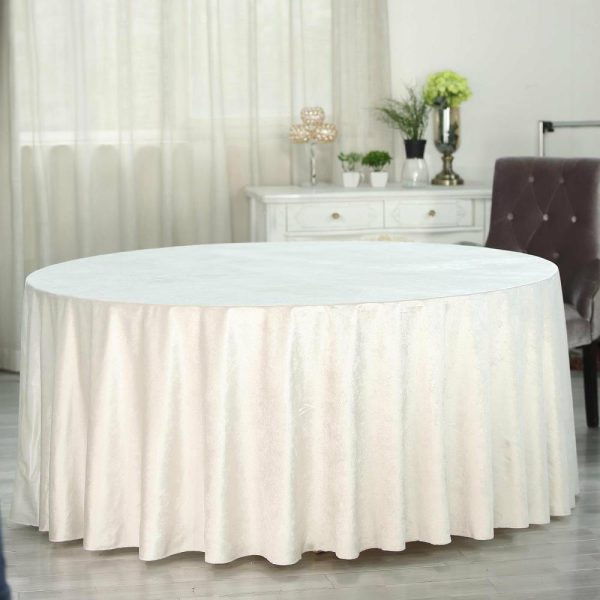 Taffeta & Velvet |  120″ Ivory Seamless Premium Velvet Round Tablecloth, Reusable Linen for 5 Foot Table With Floor-Length Drop