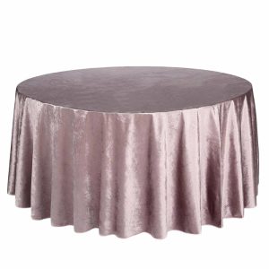 Taffeta & Velvet |  120″ Mauve Seamless Premium Velvet Round Tablecloth, Reusable Linen for 5 Foot Table With Floor-Length Drop