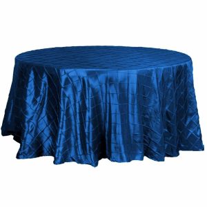 Taffeta & Velvet |  120″ Navy Blue Pintuck Round Seamless Tablecloth for 5 Foot Table With Floor-Length Drop