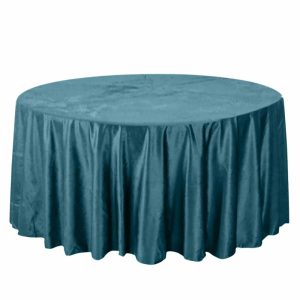 Taffeta & Velvet |  120″ Peacock Teal Seamless Premium Velvet Round Tablecloth, Reusable Linen for 5 Foot Table With Floor-Length Drop