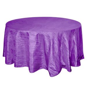 Taffeta & Velvet |  120″ Purple Seamless Accordion Crinkle Taffeta Round Tablecloth for 5 Foot Table With Floor-Length Drop