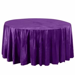 Taffeta & Velvet |  120″ Purple Seamless Premium Velvet Round Tablecloth, Reusable Linen for 5 Foot Table With Floor-Length Drop