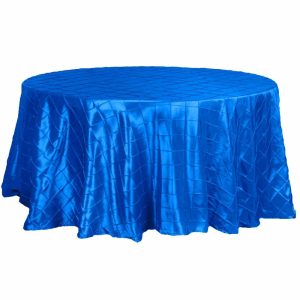 Taffeta & Velvet |  120″ Royal Blue Pintuck Round Seamless Tablecloth for 5 Foot Table With Floor-Length Drop