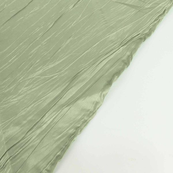 Taffeta & Velvet |  120″ Sage Green Seamless Accordion Crinkle Taffeta Round Tablecloth for 5 Foot Table With Floor-Length Drop