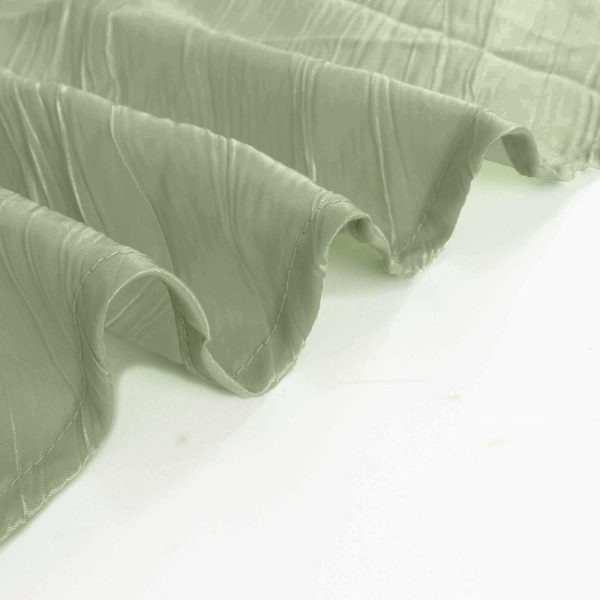 Taffeta & Velvet |  120″ Sage Green Seamless Accordion Crinkle Taffeta Round Tablecloth for 5 Foot Table With Floor-Length Drop