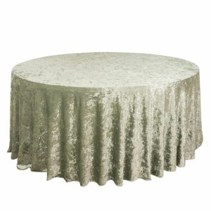 Taffeta & Velvet |  120″ Sage Green Seamless Premium Crushed Velvet Round Tablecloth for 5 Foot Table With Floor-Length Drop