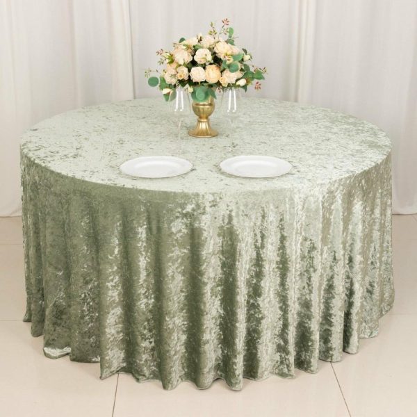 Taffeta & Velvet |  120″ Sage Green Seamless Premium Crushed Velvet Round Tablecloth for 5 Foot Table With Floor-Length Drop