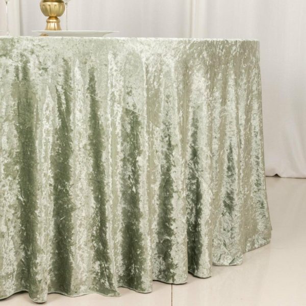 Taffeta & Velvet |  120″ Sage Green Seamless Premium Crushed Velvet Round Tablecloth for 5 Foot Table With Floor-Length Drop