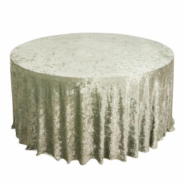 Taffeta & Velvet |  120″ Sage Green Seamless Premium Crushed Velvet Round Tablecloth for 5 Foot Table With Floor-Length Drop