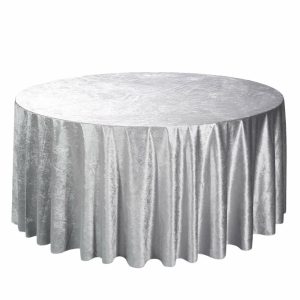 Taffeta & Velvet |  120″ Silver Seamless Premium Velvet Round Tablecloth, Reusable Linen for 5 Foot Table With Floor-Length Drop