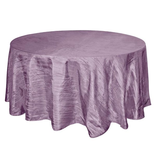 Taffeta & Velvet |  120″ Violet Amethyst Seamless Accordion Crinkle Taffeta Round Tablecloth for 5 Foot Table With Floor-Length Drop