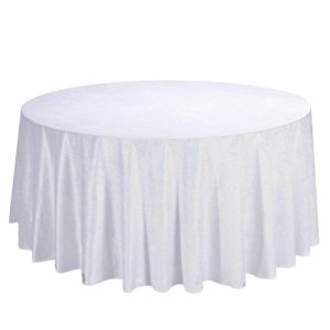 Taffeta & Velvet |  120″ White Seamless Premium Velvet Round Tablecloth, Reusable Linen for 5 Foot Table With Floor-Length Drop