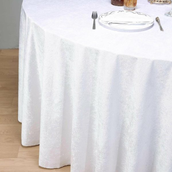 Taffeta & Velvet |  120″ White Seamless Premium Velvet Round Tablecloth, Reusable Linen for 5 Foot Table With Floor-Length Drop