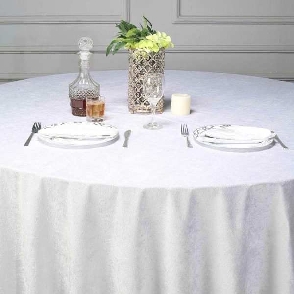 Taffeta & Velvet |  120″ White Seamless Premium Velvet Round Tablecloth, Reusable Linen for 5 Foot Table With Floor-Length Drop