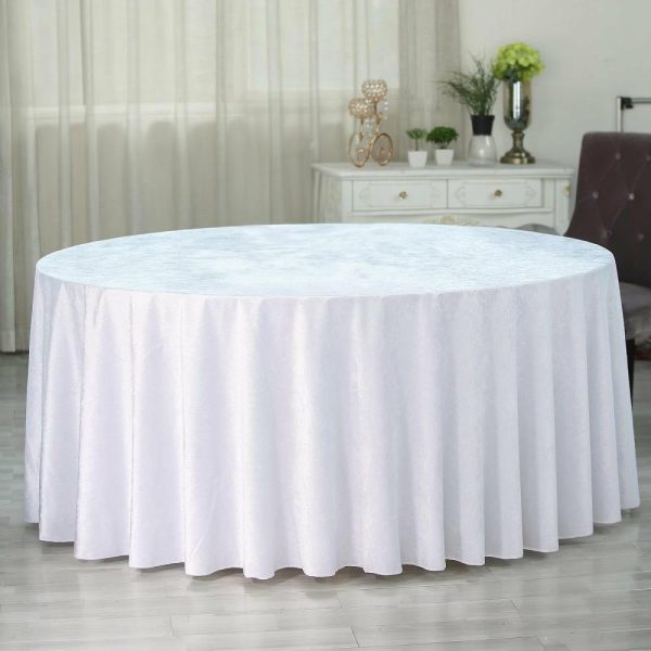 Taffeta & Velvet |  120″ White Seamless Premium Velvet Round Tablecloth, Reusable Linen for 5 Foot Table With Floor-Length Drop