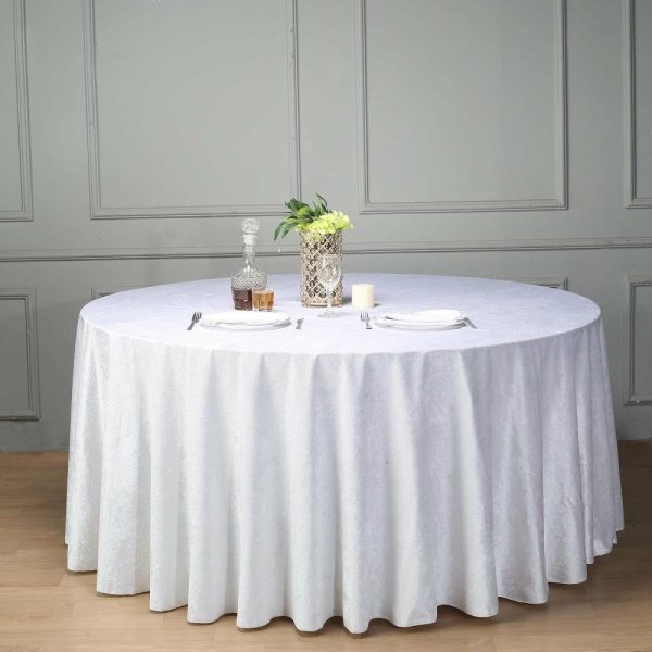 Taffeta & Velvet |  120″ White Seamless Premium Velvet Round Tablecloth, Reusable Linen for 5 Foot Table With Floor-Length Drop